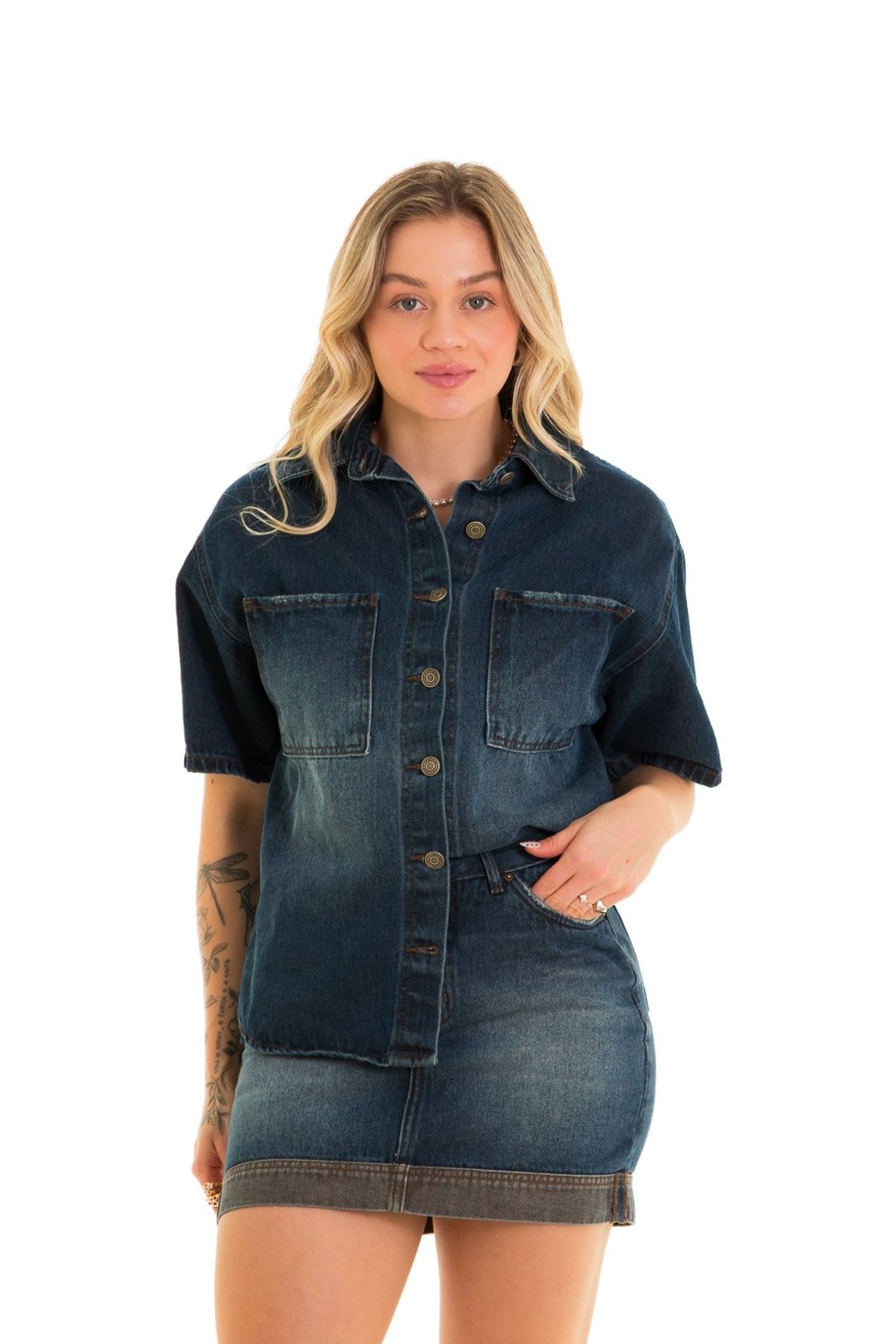 Camisa Jeans Feminina M/c Arauto Brown