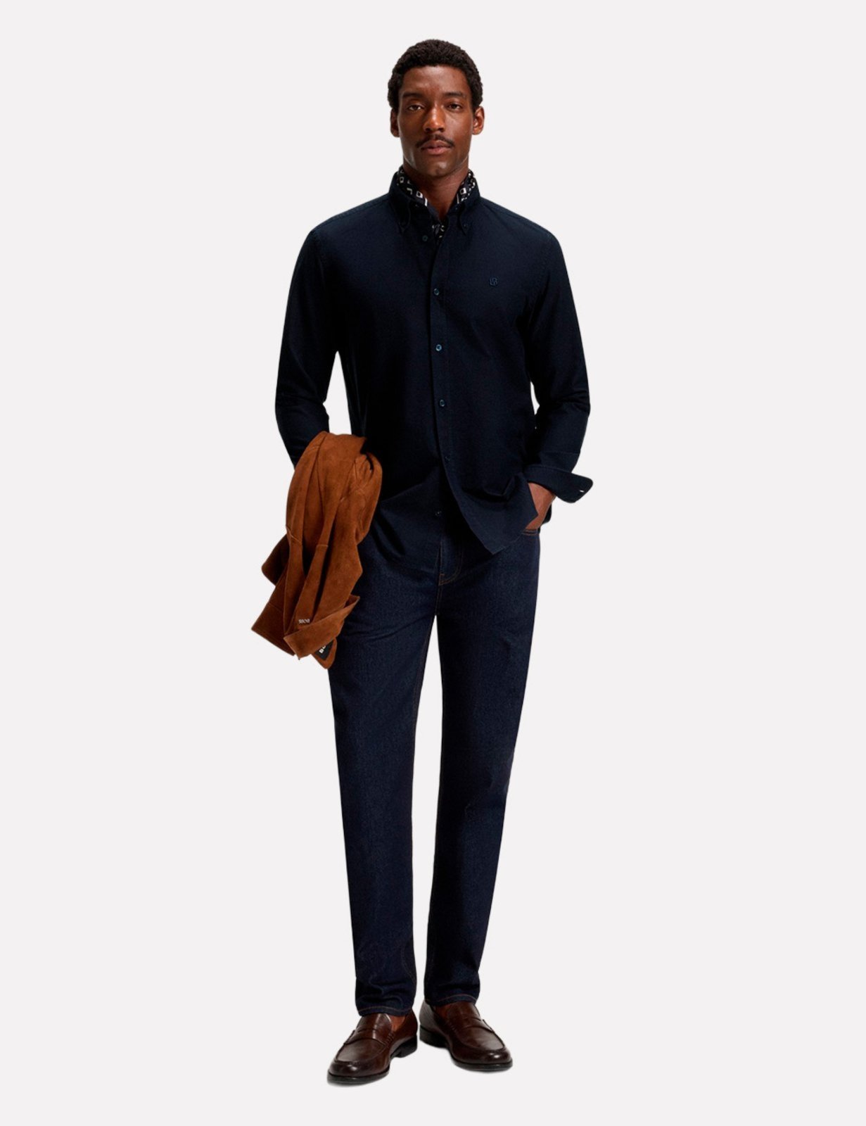 Vista 3 Camisa Hugo Boss Masculina Slim H-ROAN-BD-E-C1 azul marinho azul marinho
