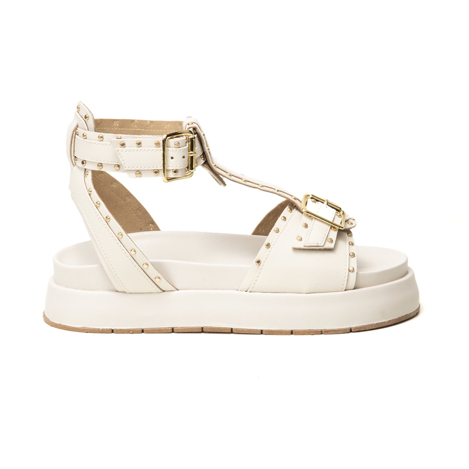 Sandália FlatForm Amarena Off White Plataforma Fivela Regulável Aplicações Spikes