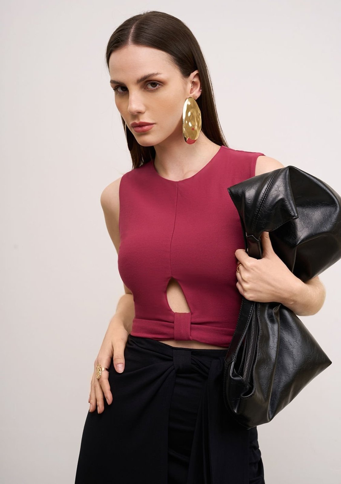 Top Iódice Decote Careca Sem Alça Bordô