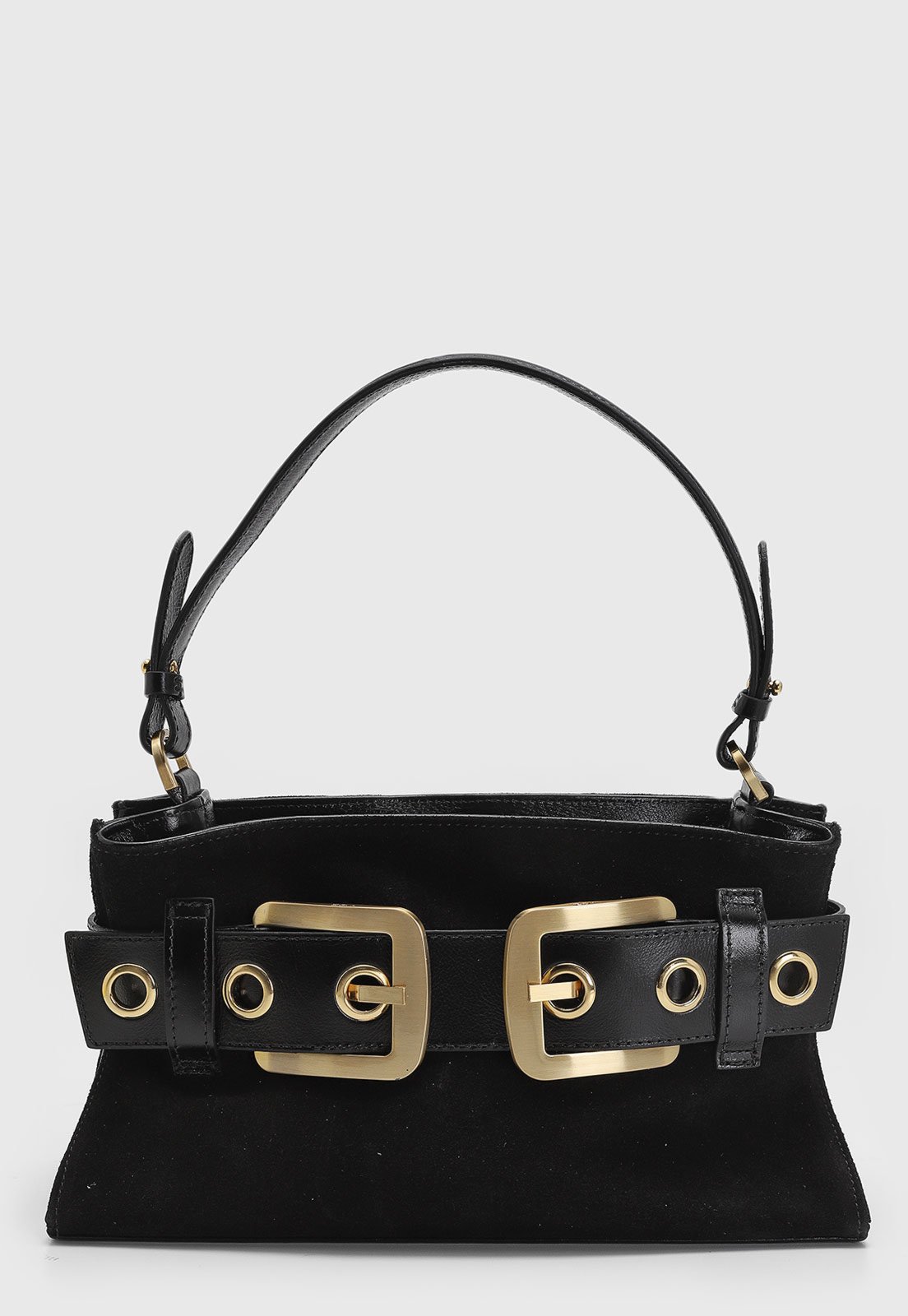 Bolsa Feminina Vicenza Média Couro Liso e Camurça Preta
