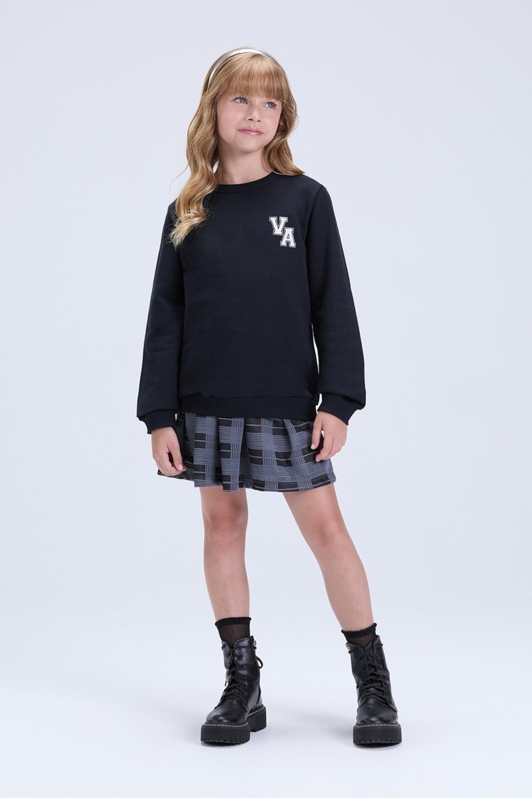 Infantil - Conjunto Feminino de Inverno Colegial com Saia