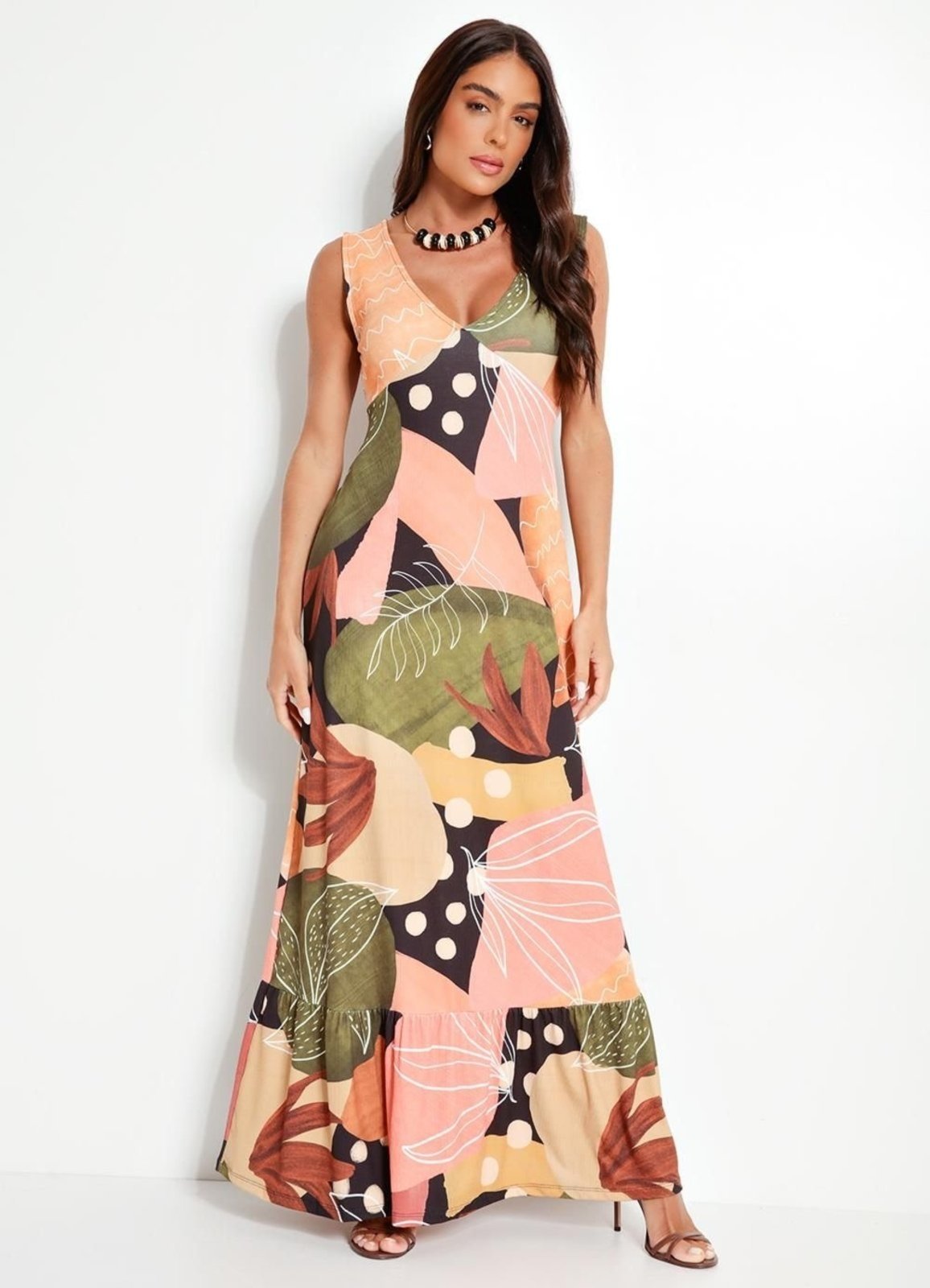 Vestido Feminino Folhagem Orgânica Em Canelado Quintess