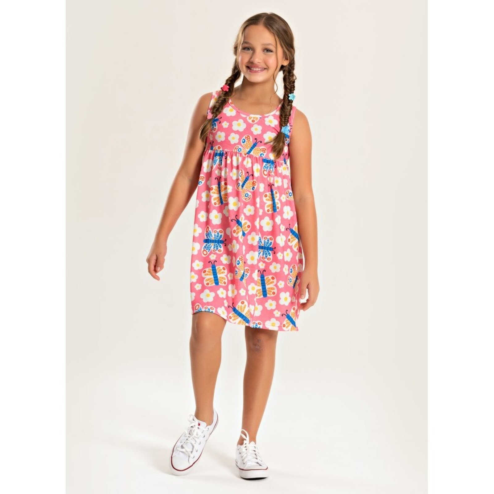 Infantil – Vestido Molekada Regata Verão Menina Rosa Borboletas