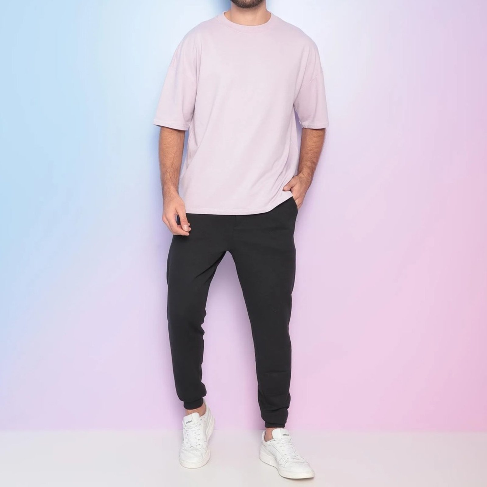 Calça Masculina Moletom Lisa com Elástico Preto