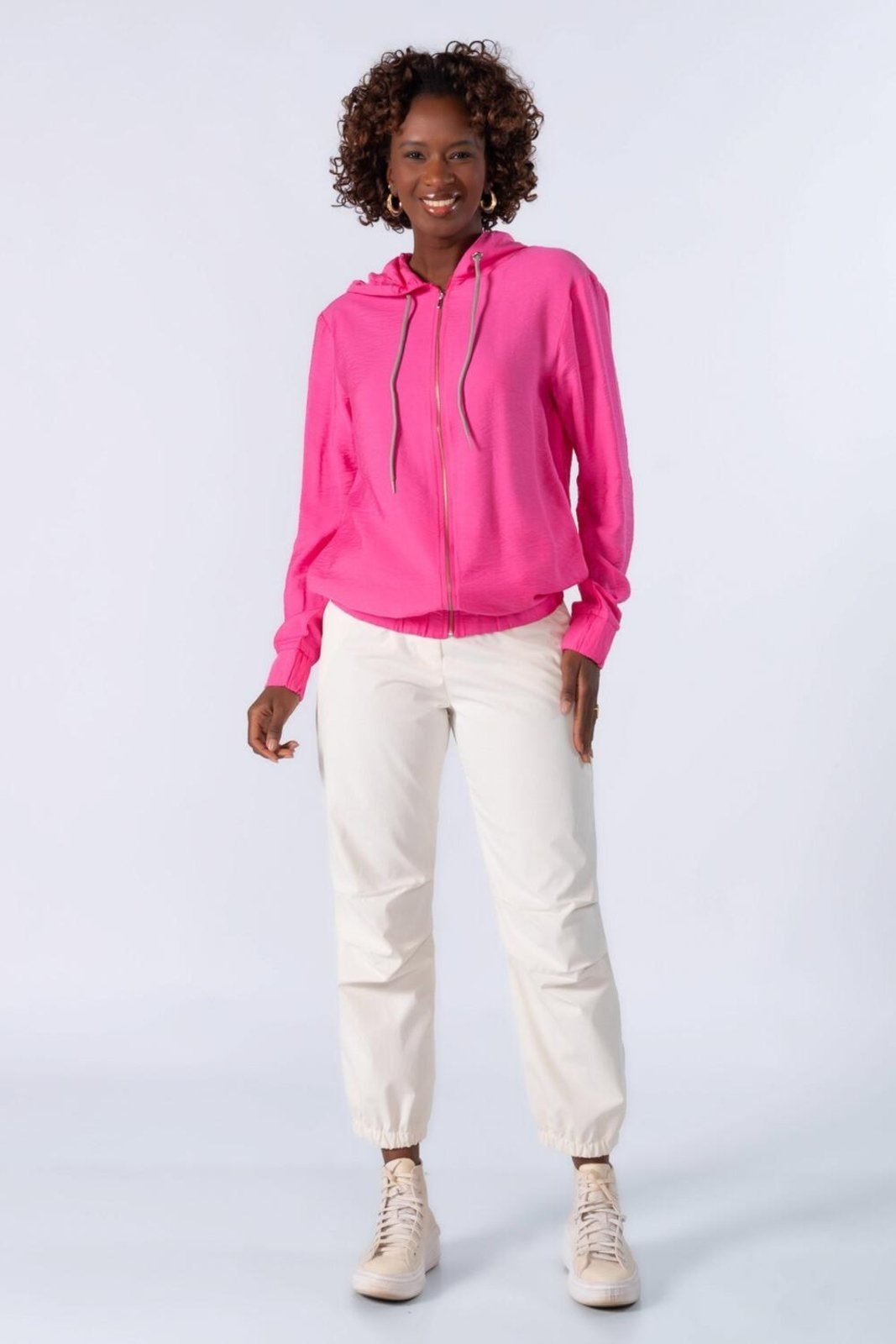 Jaqueta com capuz em viscose Rosa