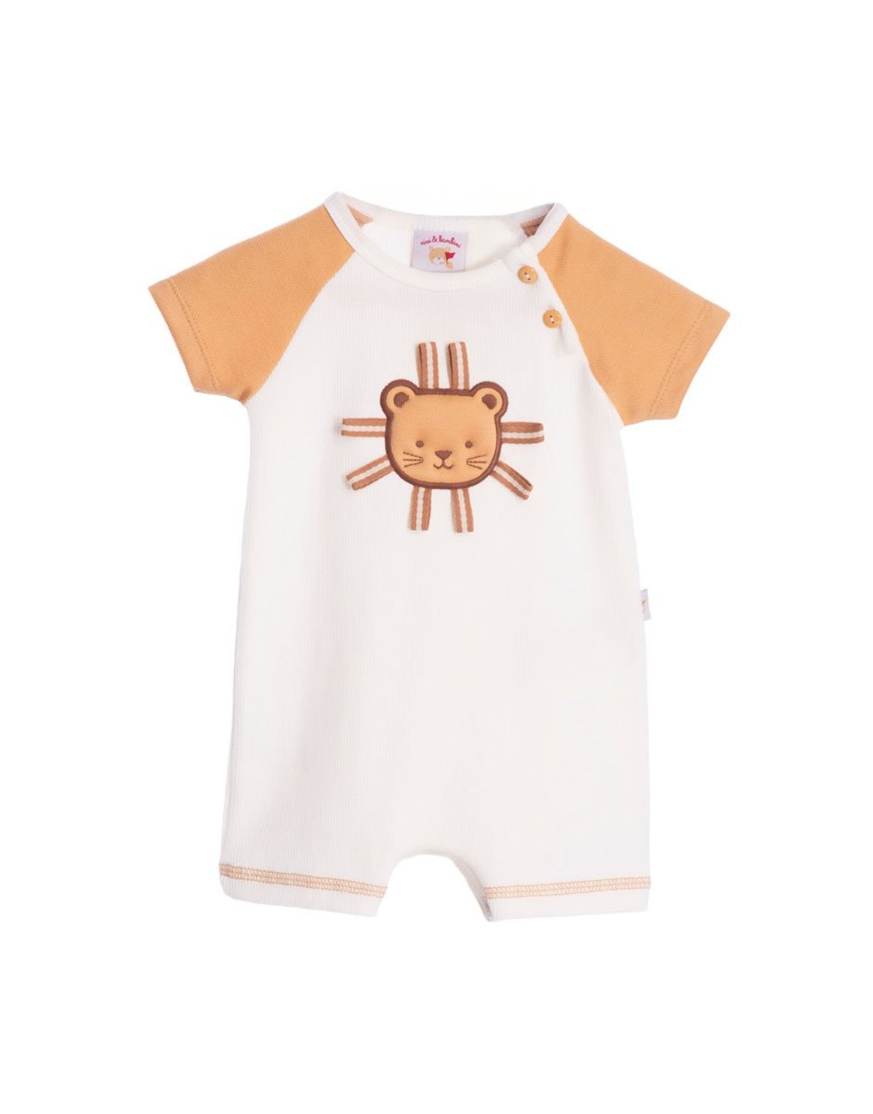 Infantil - Macacão curto malha texturizada off-white e caramelo
