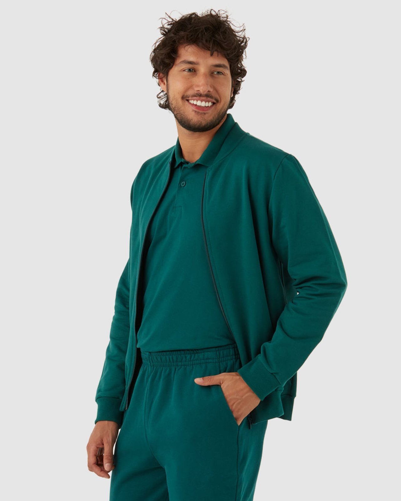 Jaqueta Básica Masculina Gola Redonda Em Moletom Flanelado