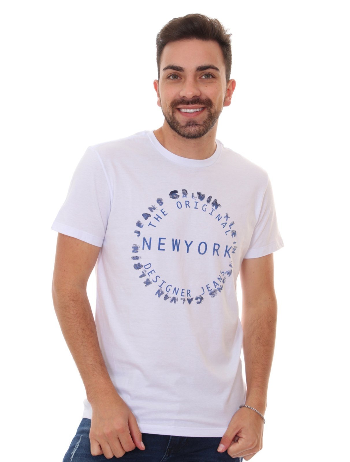 Camiseta Calvin Klein Jeans Masculina New York Circle Branca