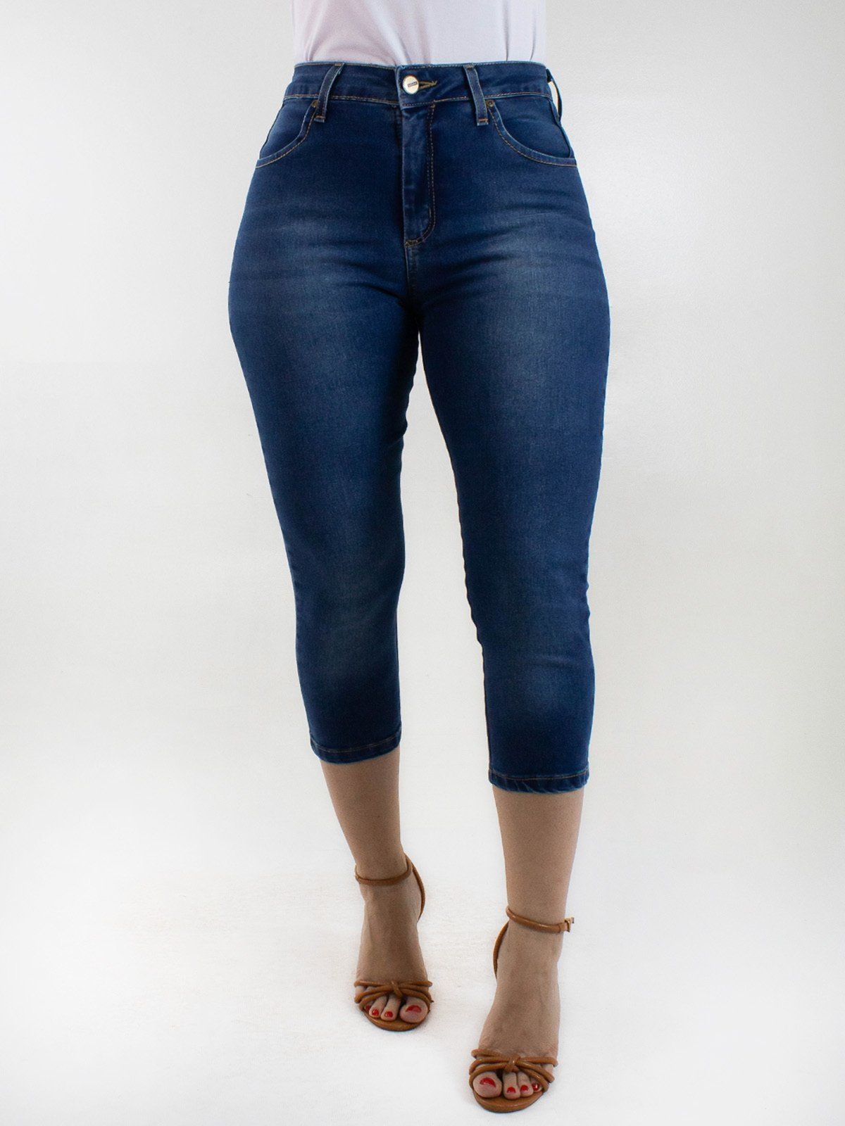 Calça Feminina Capri Jeans Cintura Alta Elastano Anticorpus