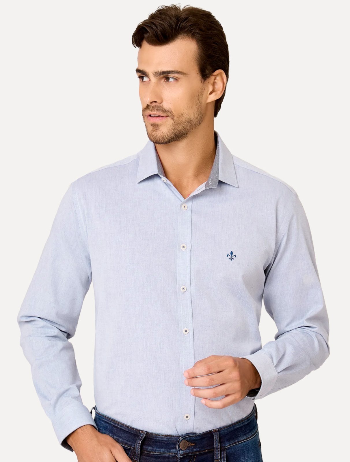 Camisa Dudalina Masculina Comfort Superfine Cotton Melange Azul Medio