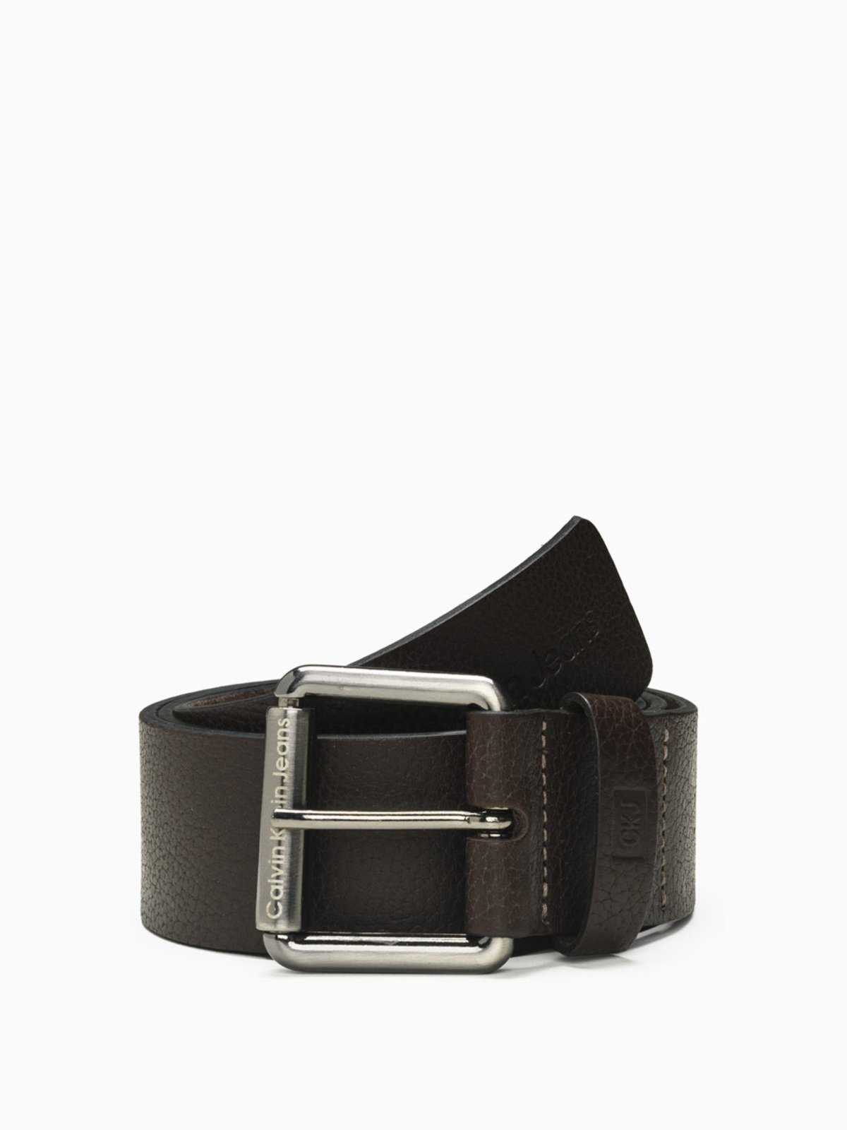 Cinto Masculino de Couro Estampa Relevo Calvin Klein Jeans - Marrom Escuro Calvin Klein Jeans