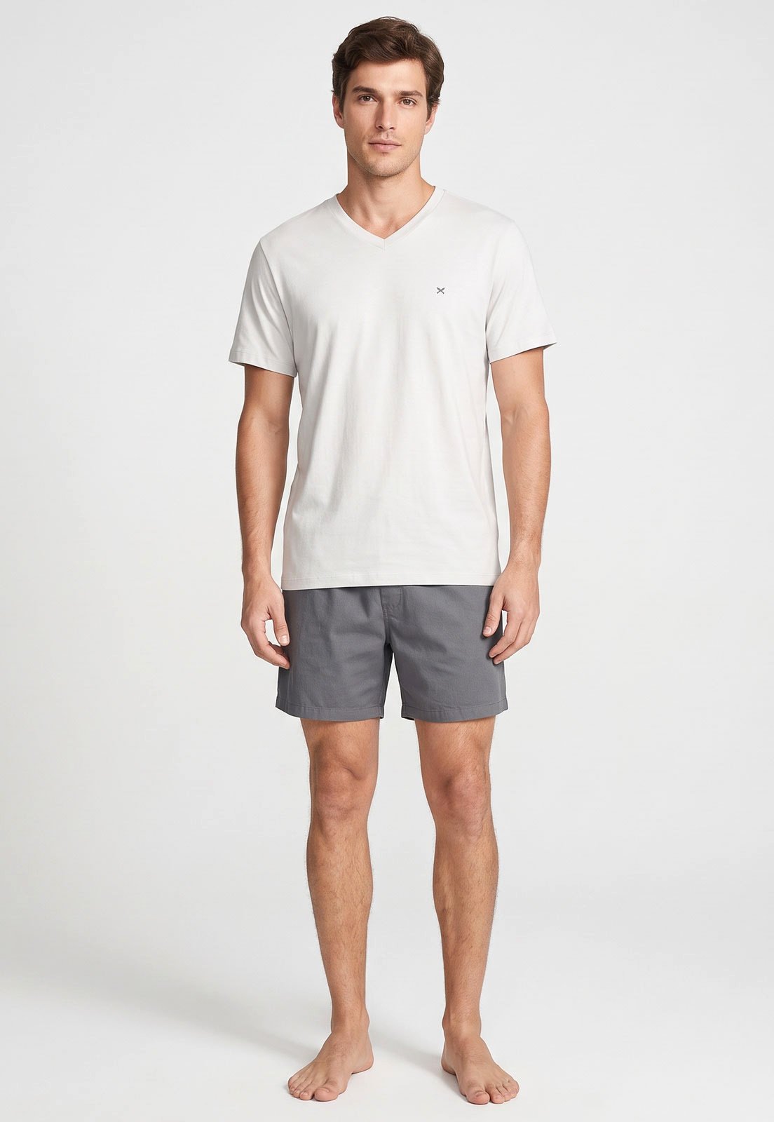 Conjunto Pijama Curto Masculino Hering Gola V Cinza