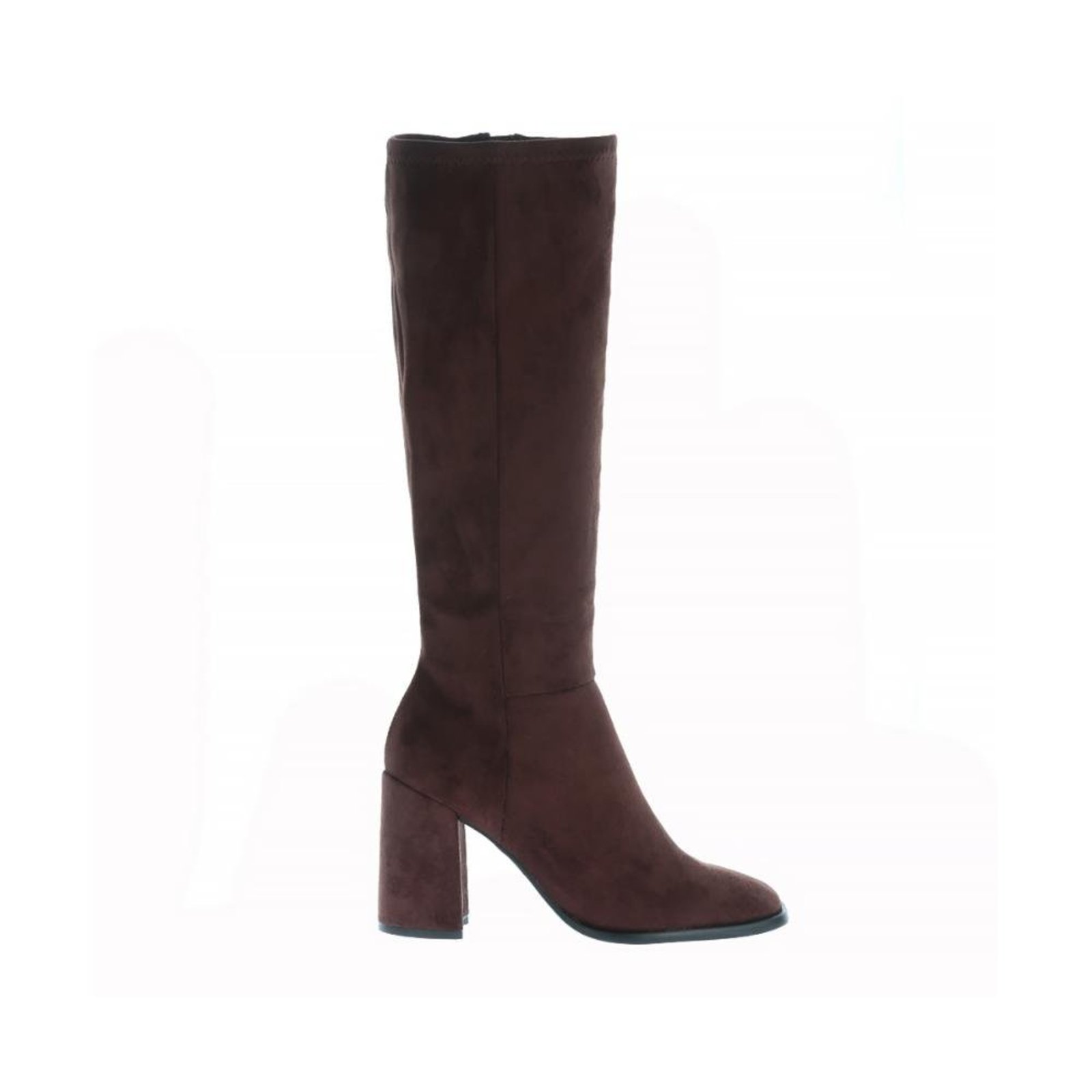 Maya - Bota Feminina Cano Alto Salto Grosso Suede Marrom Marrom