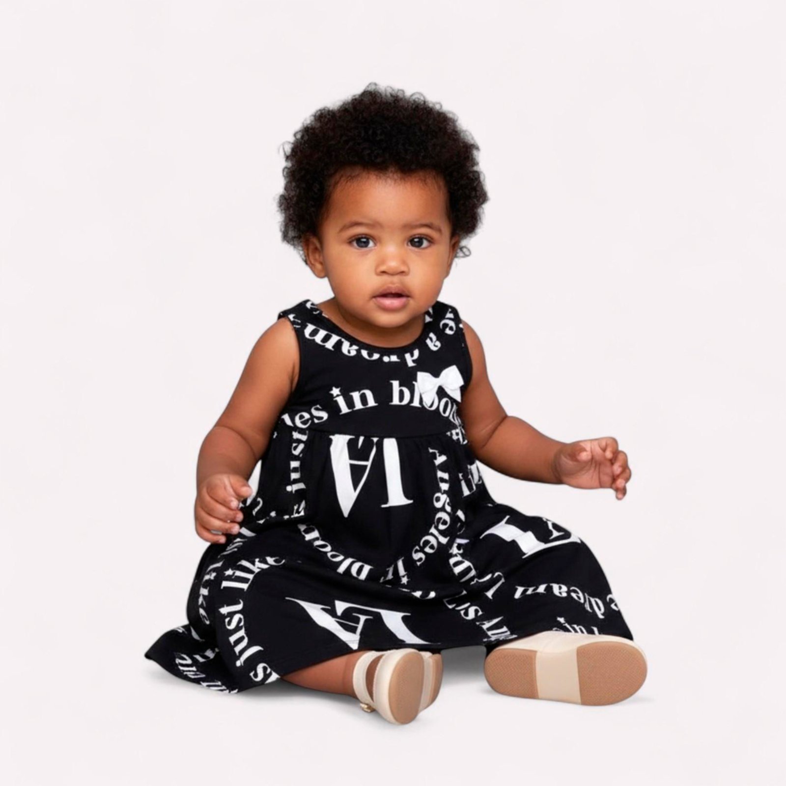 Vista 2 Infantil - Vestido Menina Estampado Kyly preto Kyly preto