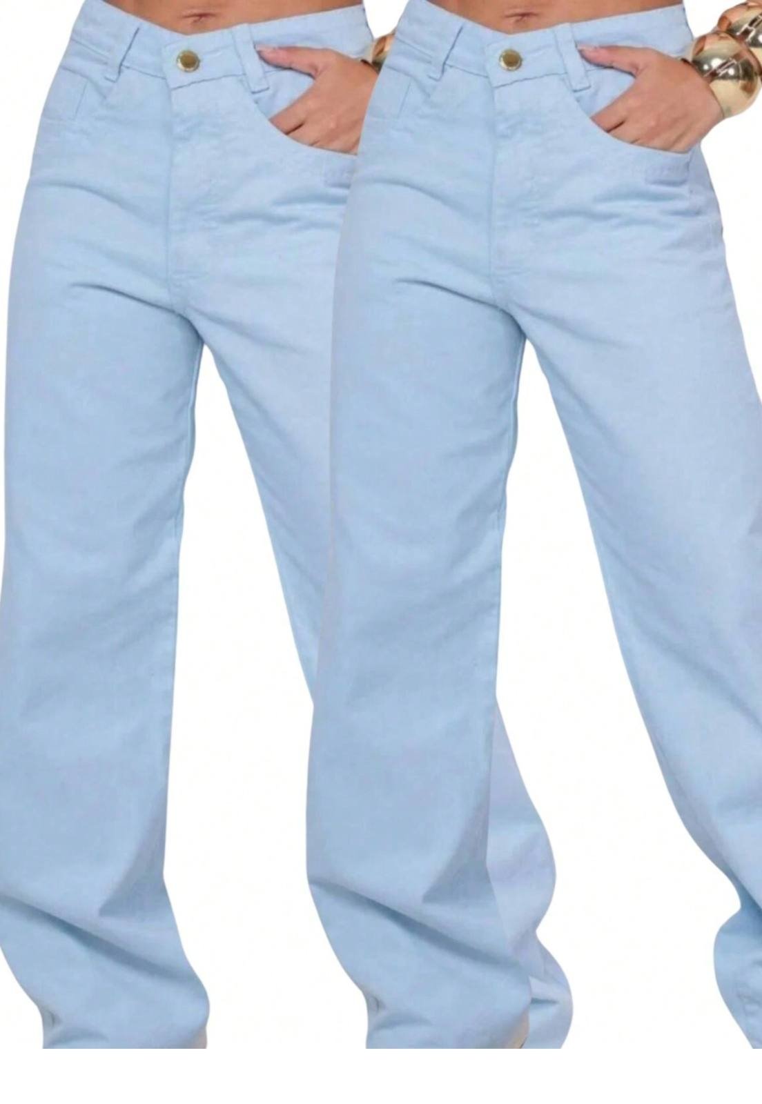 Kit 2 Calças Wide Leg Kovali Feminina Cargo Azul