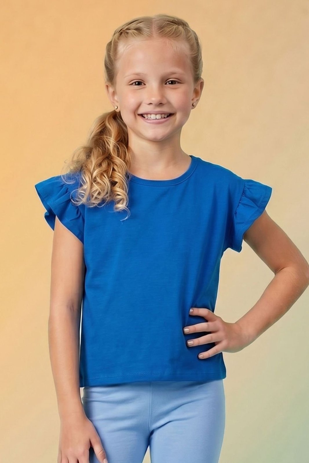 Infantil - Blusa Básica Menina Manga Franzida Elian Azul