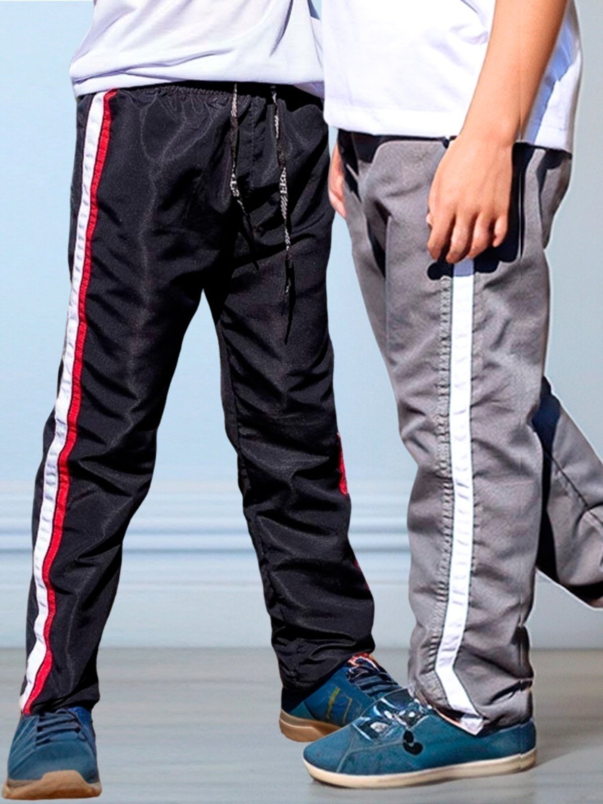 Infantil – KIT 2 Calça Menino Frent`s Tactel Leve Com Faixa Lateral Uniforme Escola