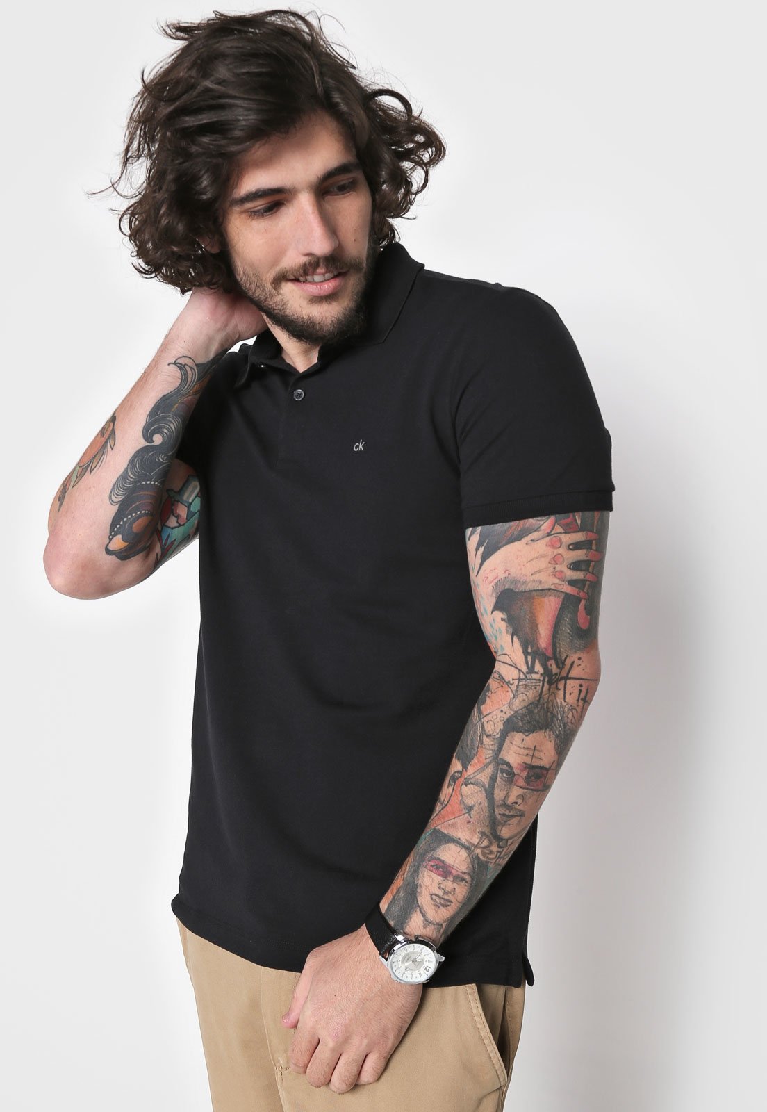 Camisa Polo Calvin Klein Slim Textura Preta