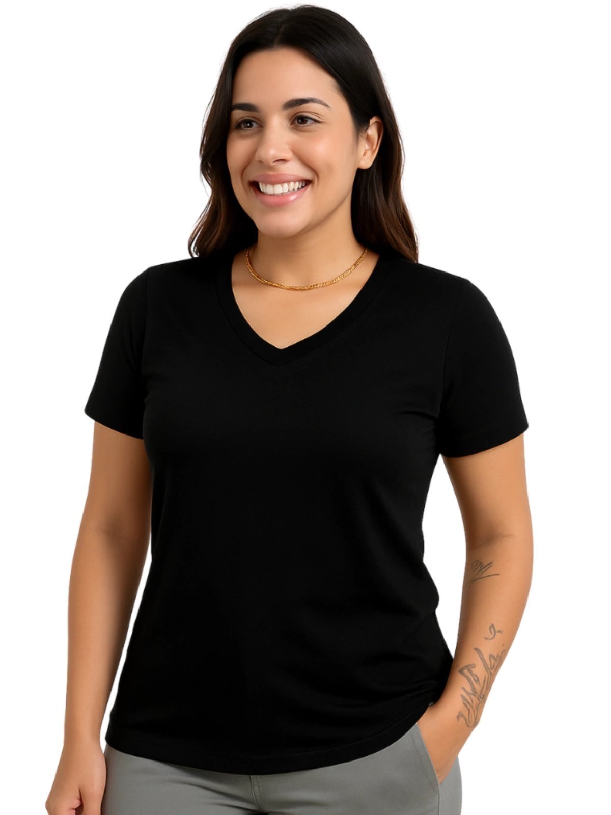 Camiseta Blusa Academia Fitness Feminina Camisa Lisa Basica Slim Gola V Preta black oferta frete