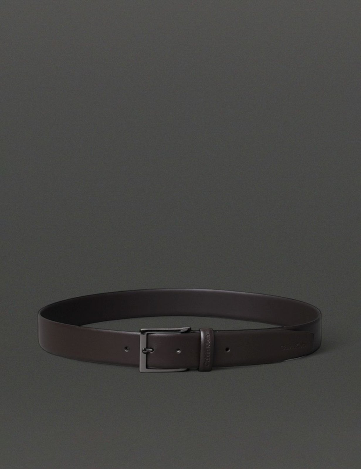 Cinto Masculino Básico de Couro Calvin Klein - Marrom Escuro CKS Premium Label