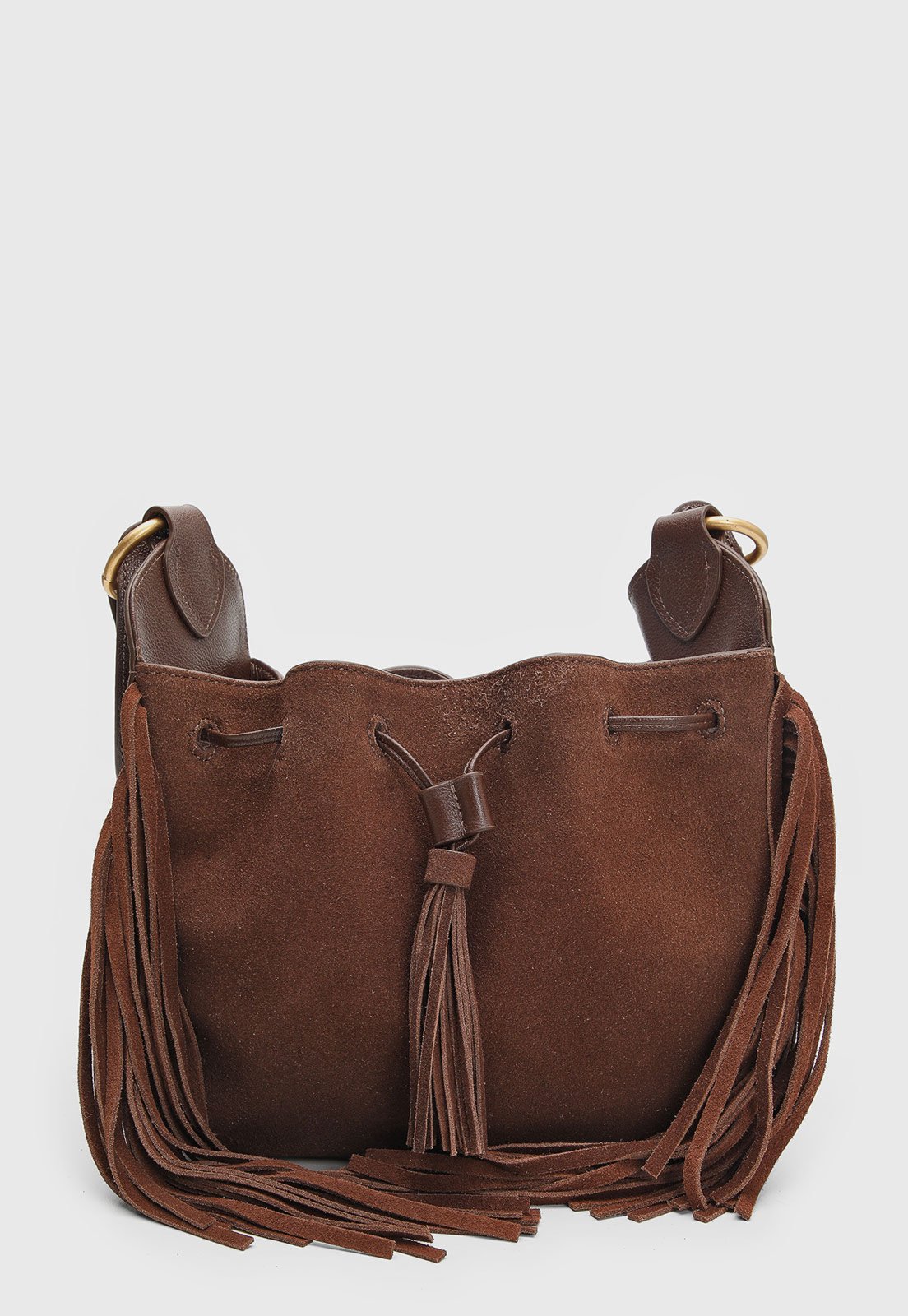 Bolsa Média Feminina Arezzo Franjas Marrom