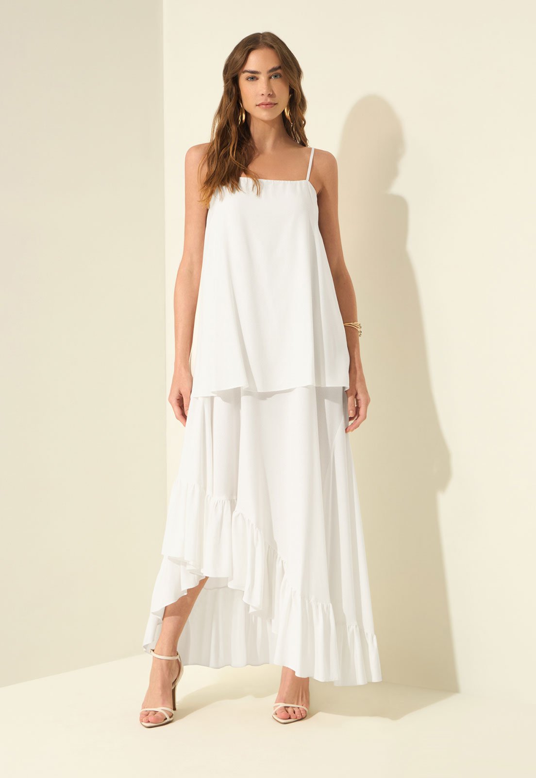 Vestido Lez a Lez Babado Assimétrico Branco