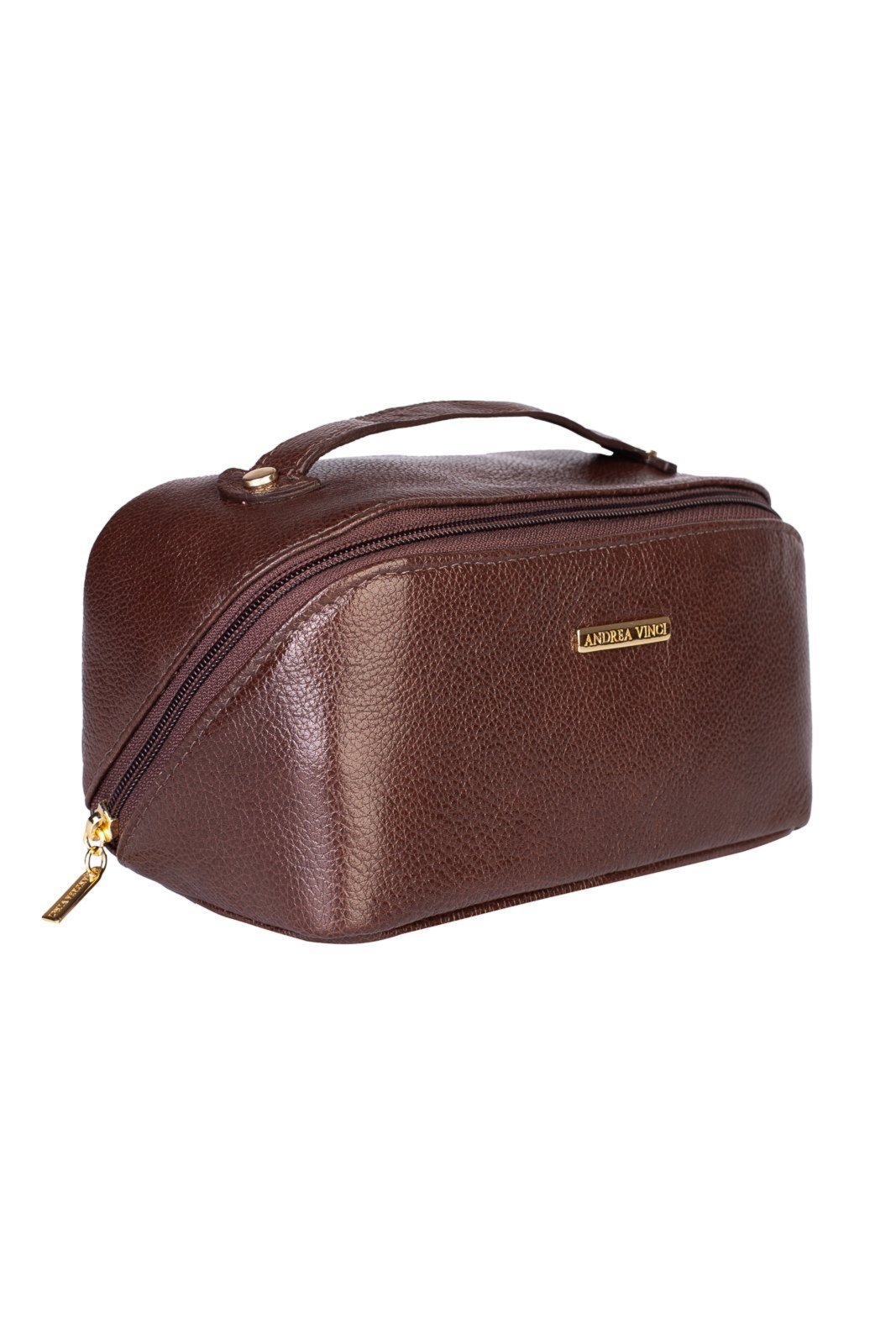 Vista 3 Necessaire de couro liso Athena 11x25x12,5cm - Café Andrea Vinci bege