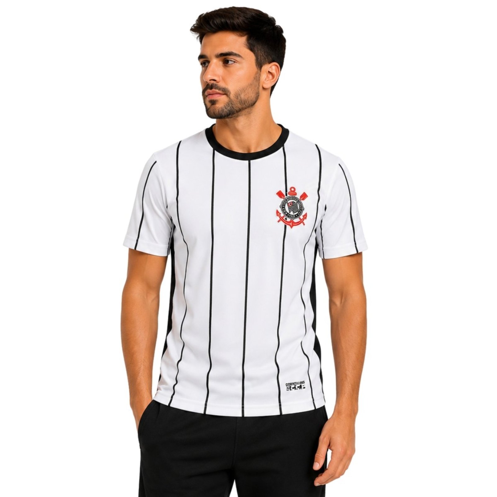 Camiseta Masculina Corinthians Casual Listrada Branco