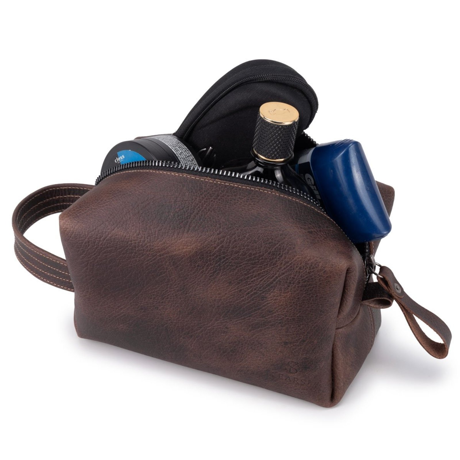 Necessaire Masculina Estojo Organizador para viagem Couro Legítimo Marrom-escuro