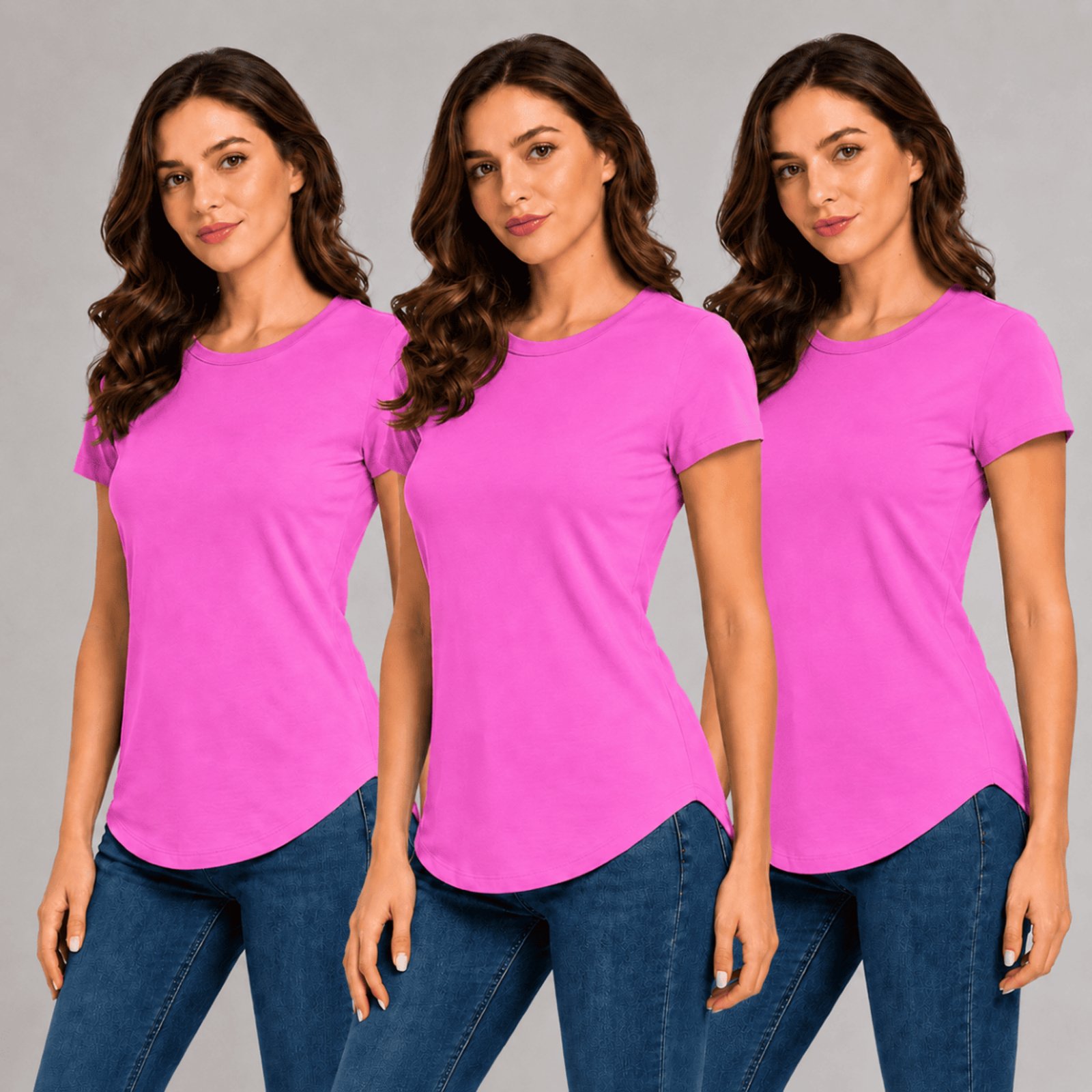 Kit Com 3 Camisetas Longtail Feminina Básica Sem Estampa - Rosa