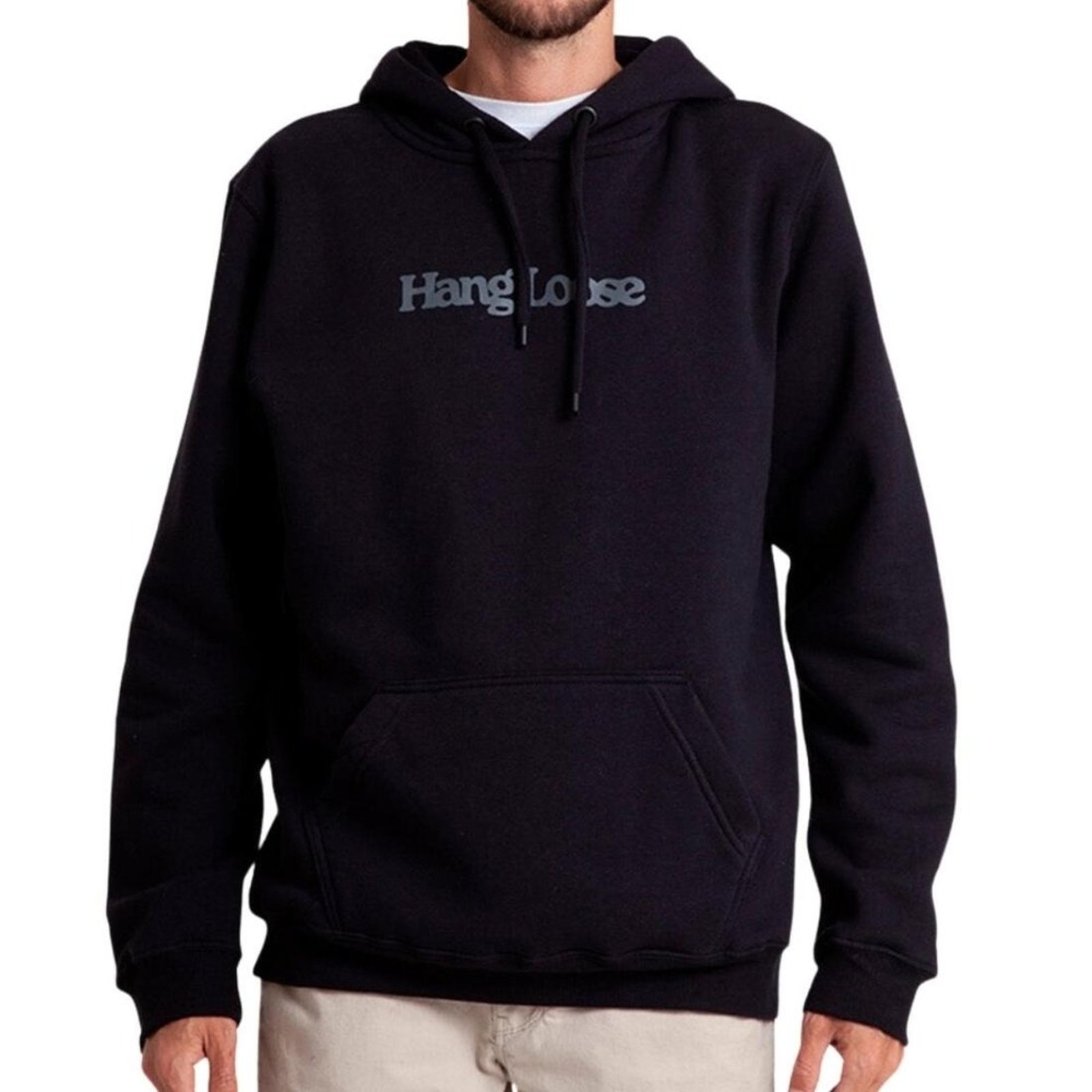 Moletom Hang Loose Canguru Typo Preto Plus Size