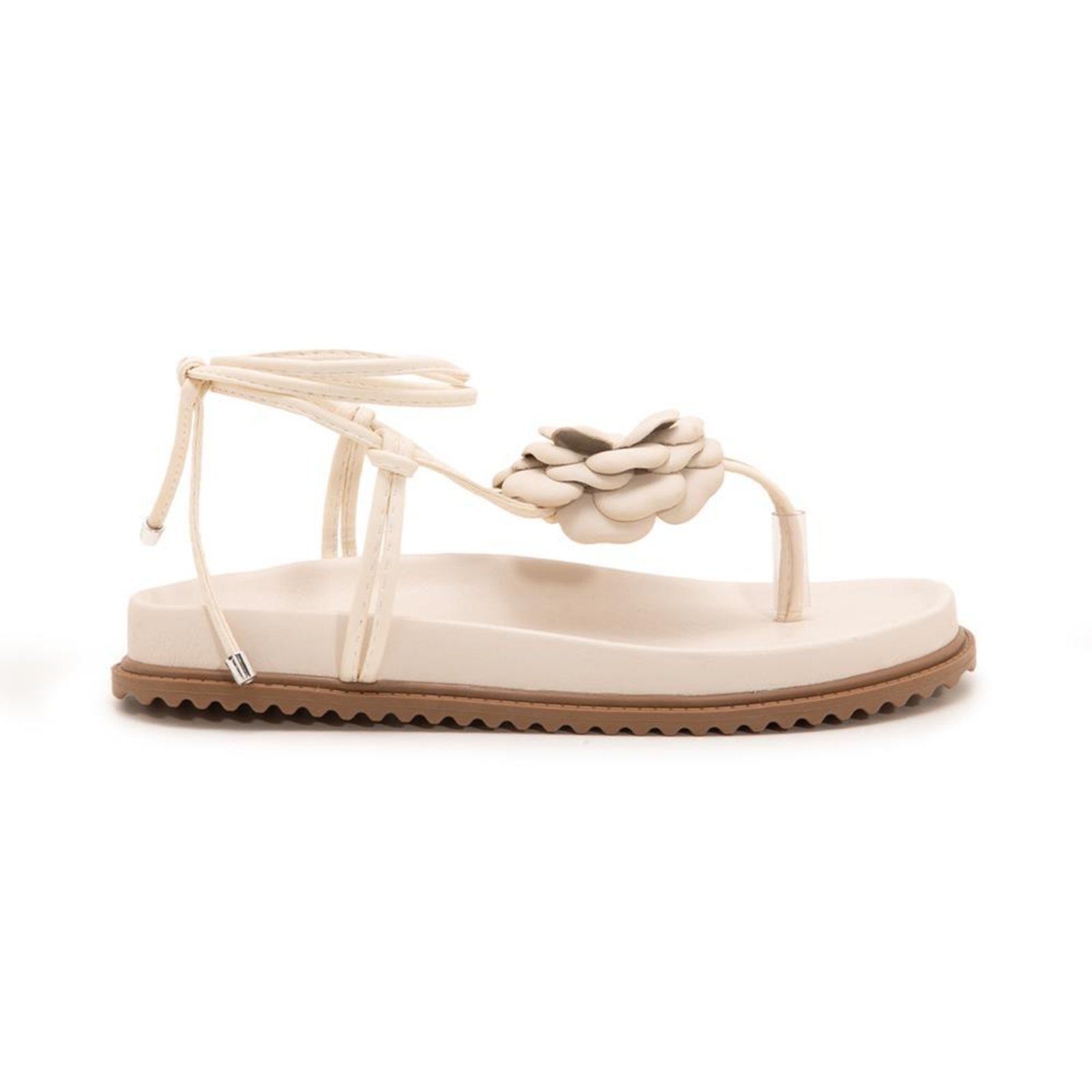 Sandália Feminina Papete Amarração Flor Moderna Off-white