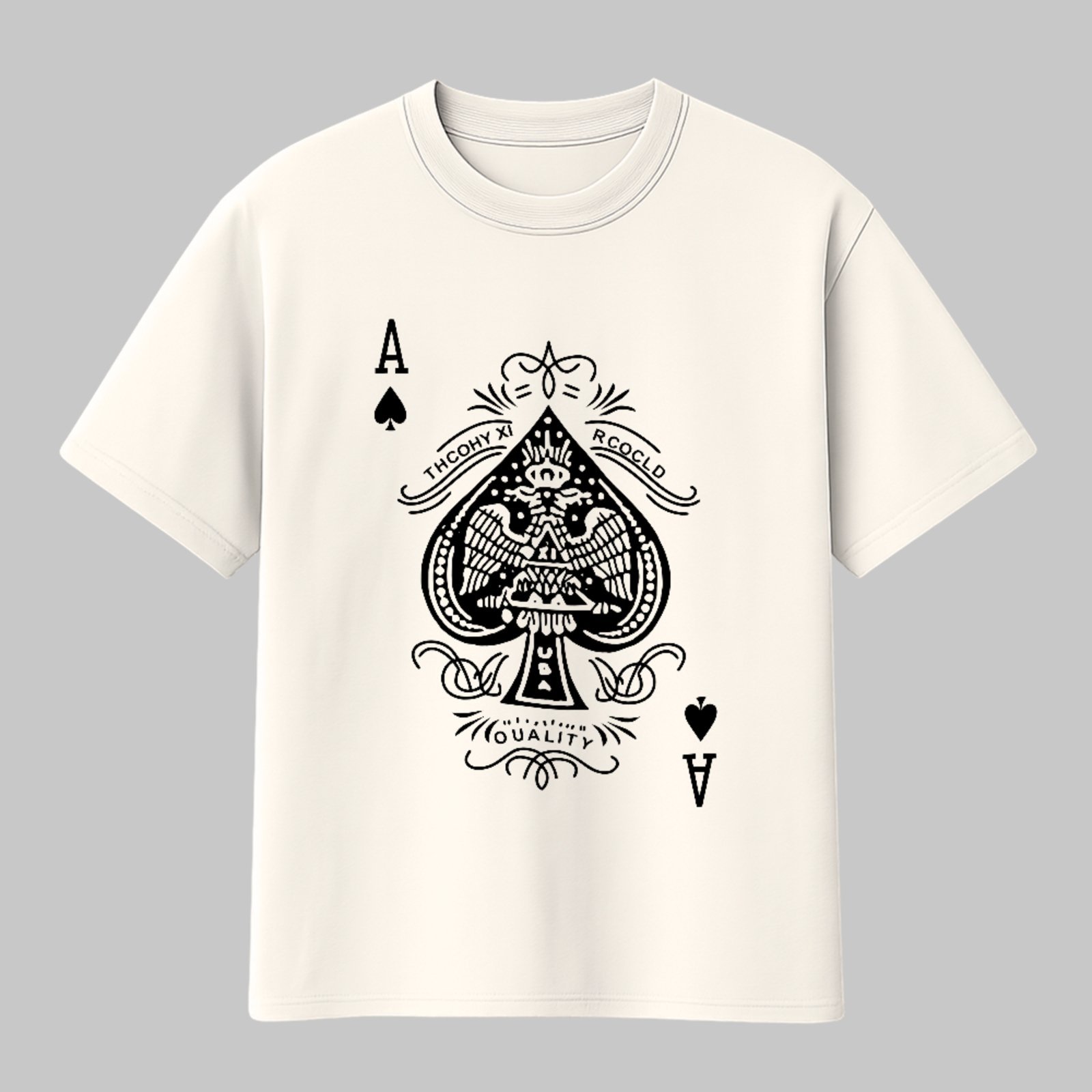 Camiseta Básica Ás De Espadas Baralho Vintage Unissex Off White