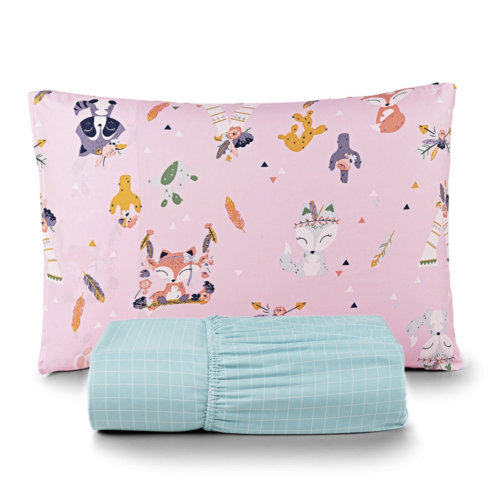 Jogo de Cama Lençol Casa Scarpa Lutti Solteiro 200 Fios Estampado 2 Peças Raposa Foxy Rosa