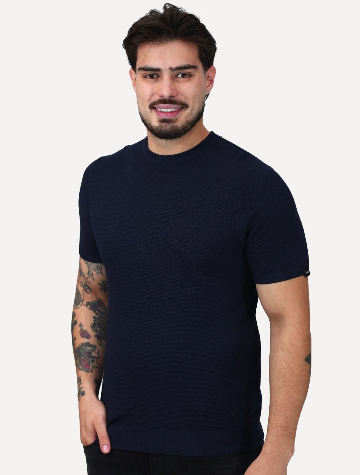Tricô Dixen Manga Curta Gola Careca Azul Marinho