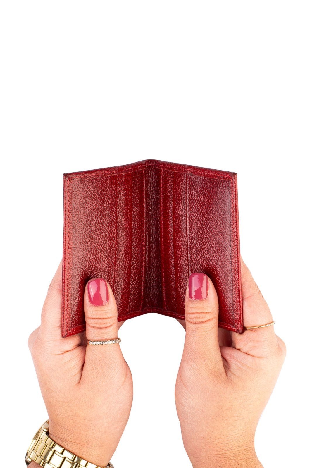 Vista 3 Porta cartões de couro liso Andréia 7,5x10cm Andrea Vinci vermelho