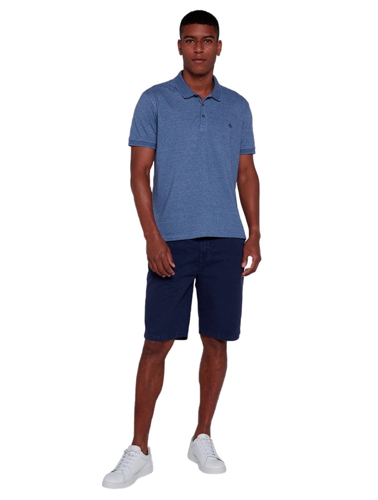 Bermuda Dudalina Masculina Sarja Chino Comfort Tinturada Azul Marinho