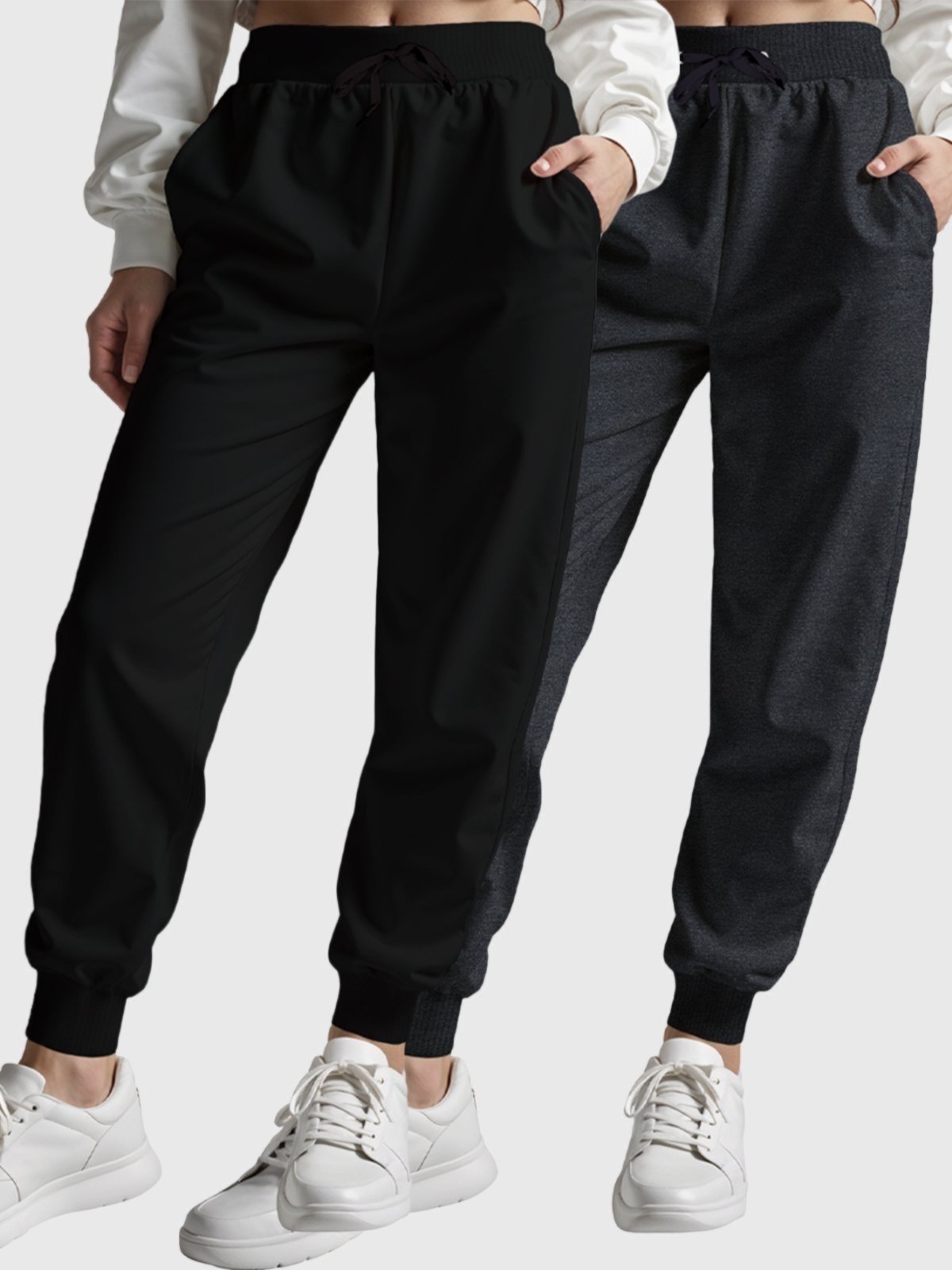 Kit 2 Calças Femininas Moletom Lisas Benellys Básicas Chumbo e Preto