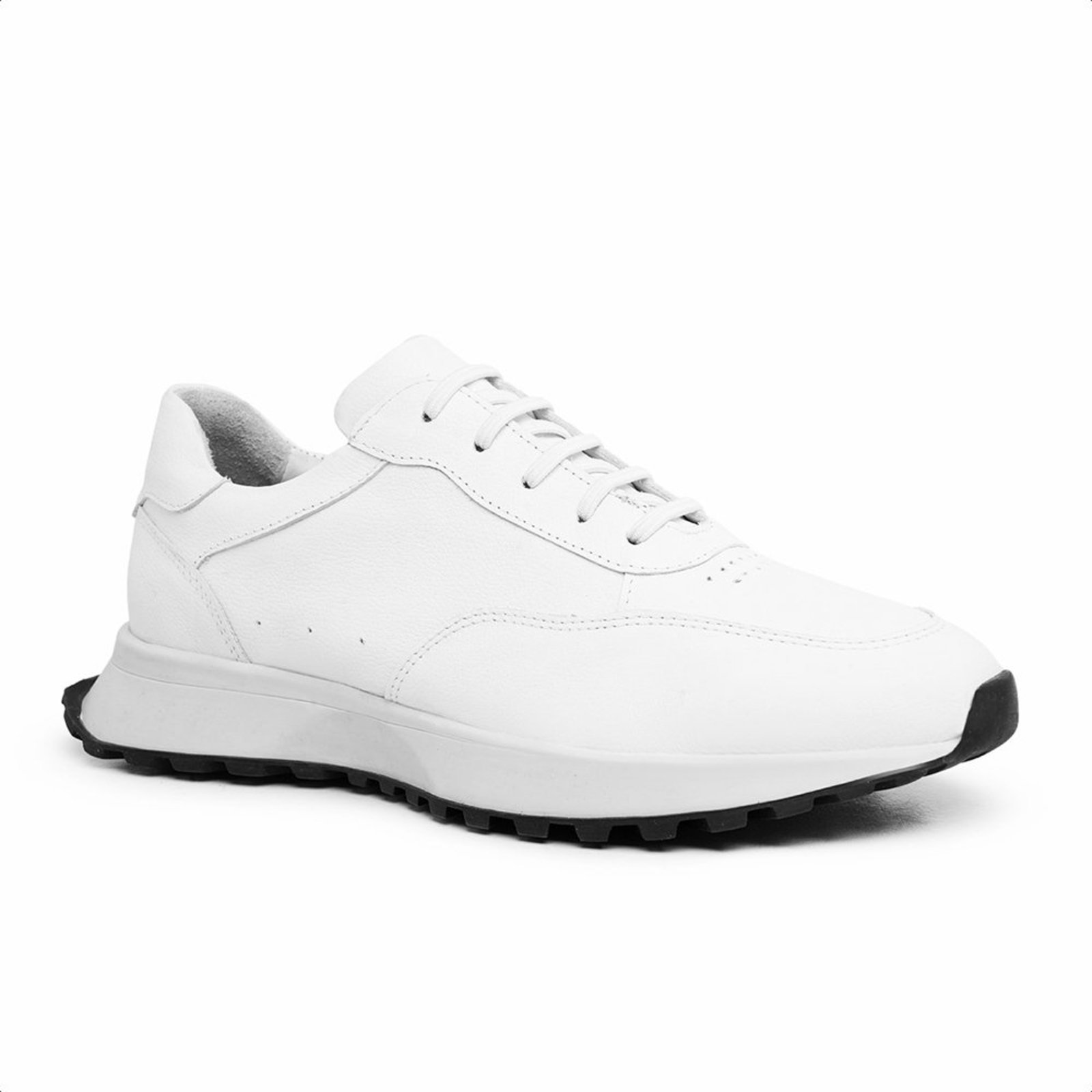 Tênis Masculino Couro Branco Casual Malbork com Amortecimento