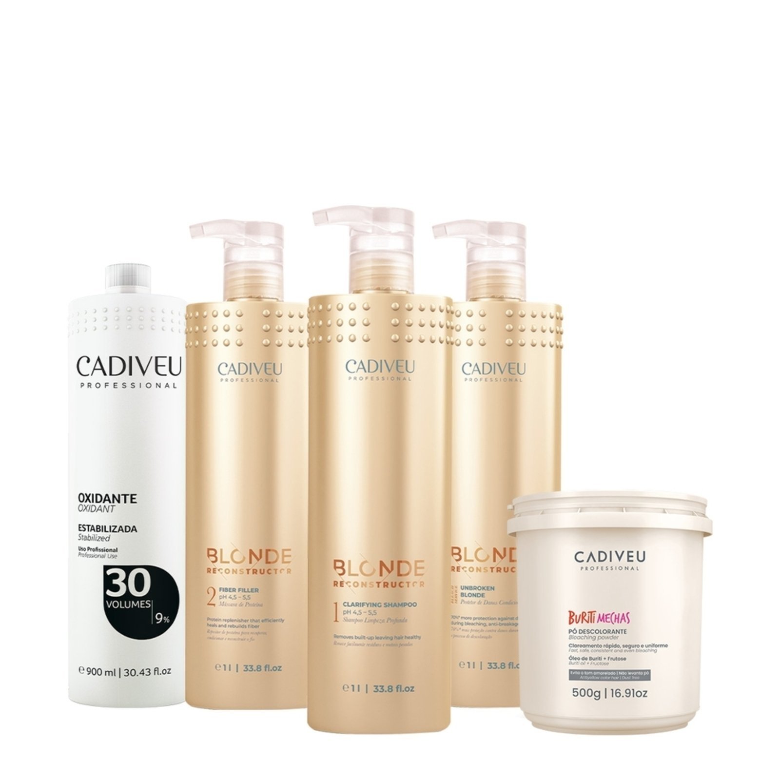 Kit Cadiveu Professional Blonde Reconstructor Completo Oxidante 30 Volumes e Buriti Mechas (5 produtos)