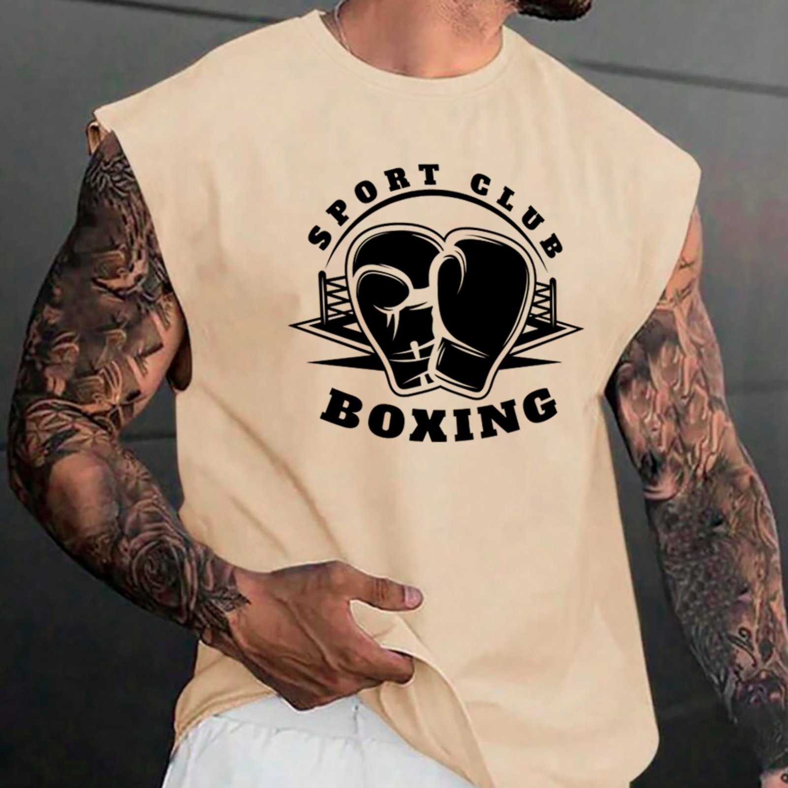 Camiseta Regata Machão Ousy Boxing Sport Club Oversized Masculina Off White
