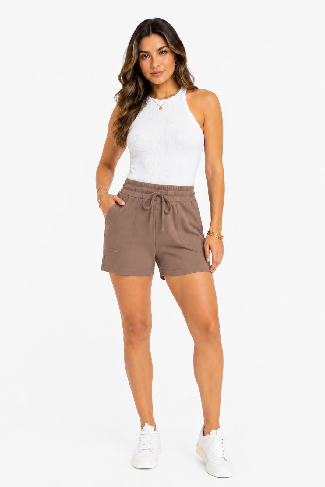 Shorts D Bell Outlet Fashion Casual Moletinho Capuccino
