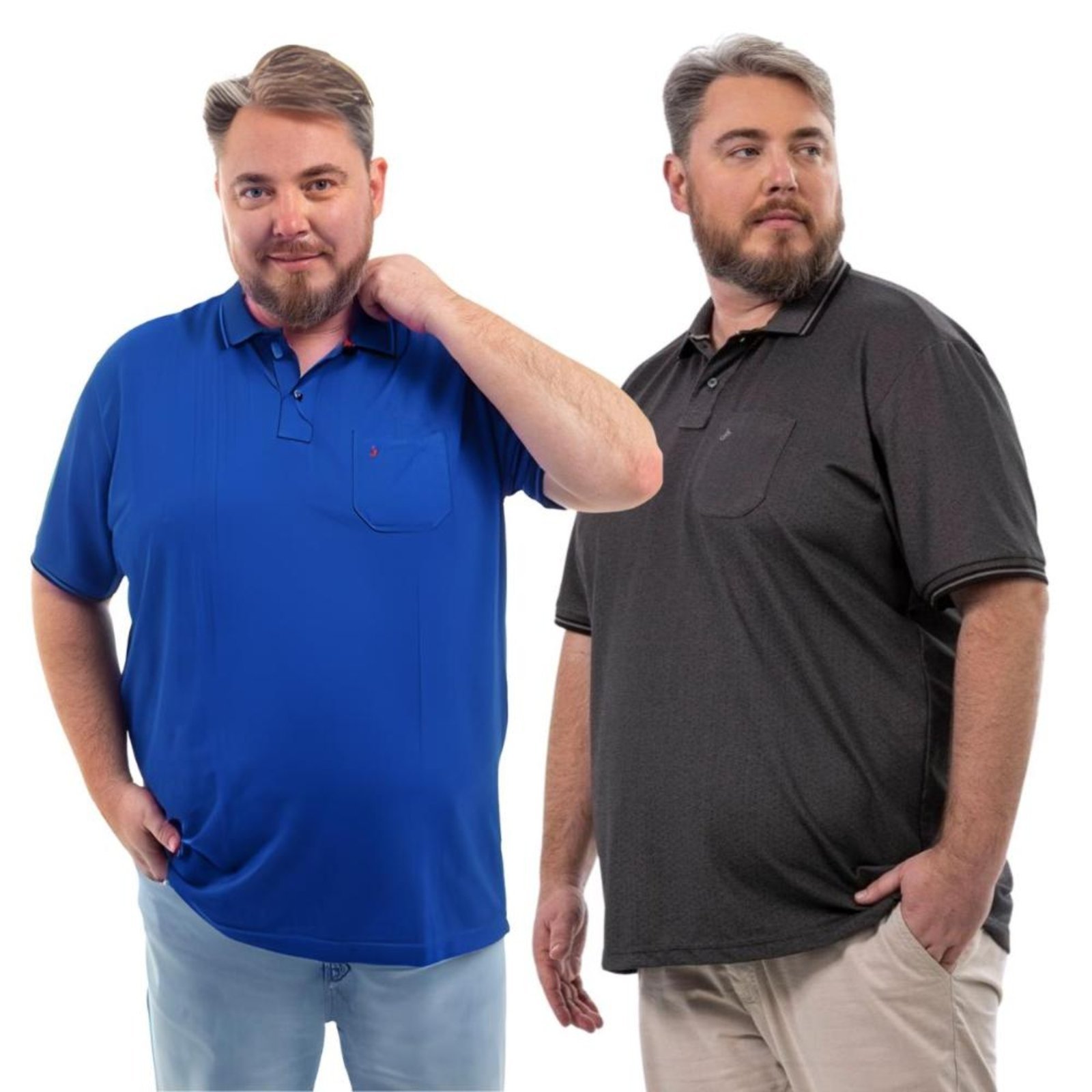 Kit 2 Camisa Polo Masculina Plus Size Pique com Bolso Casual