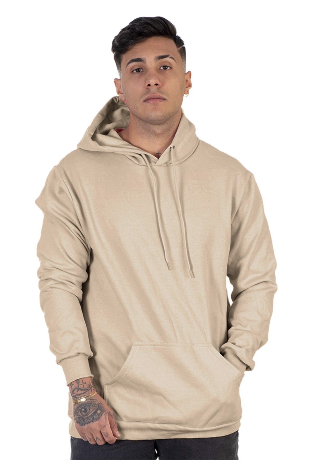 Moletom Masculino Lavini Canguru Blusa De Frio liso Com Capuz Bege