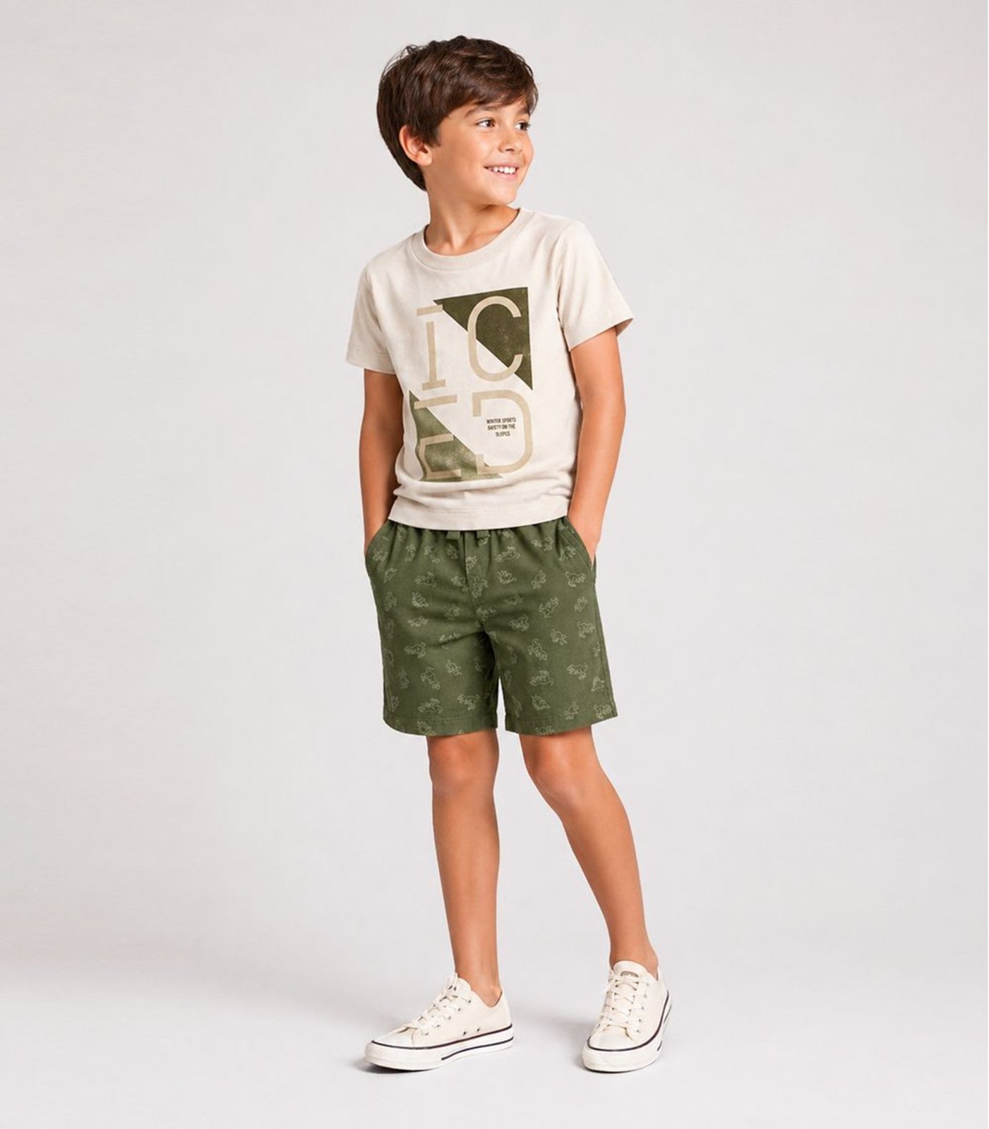 Infantil - Conjunto Menino Curto Meia Malha Select Bege