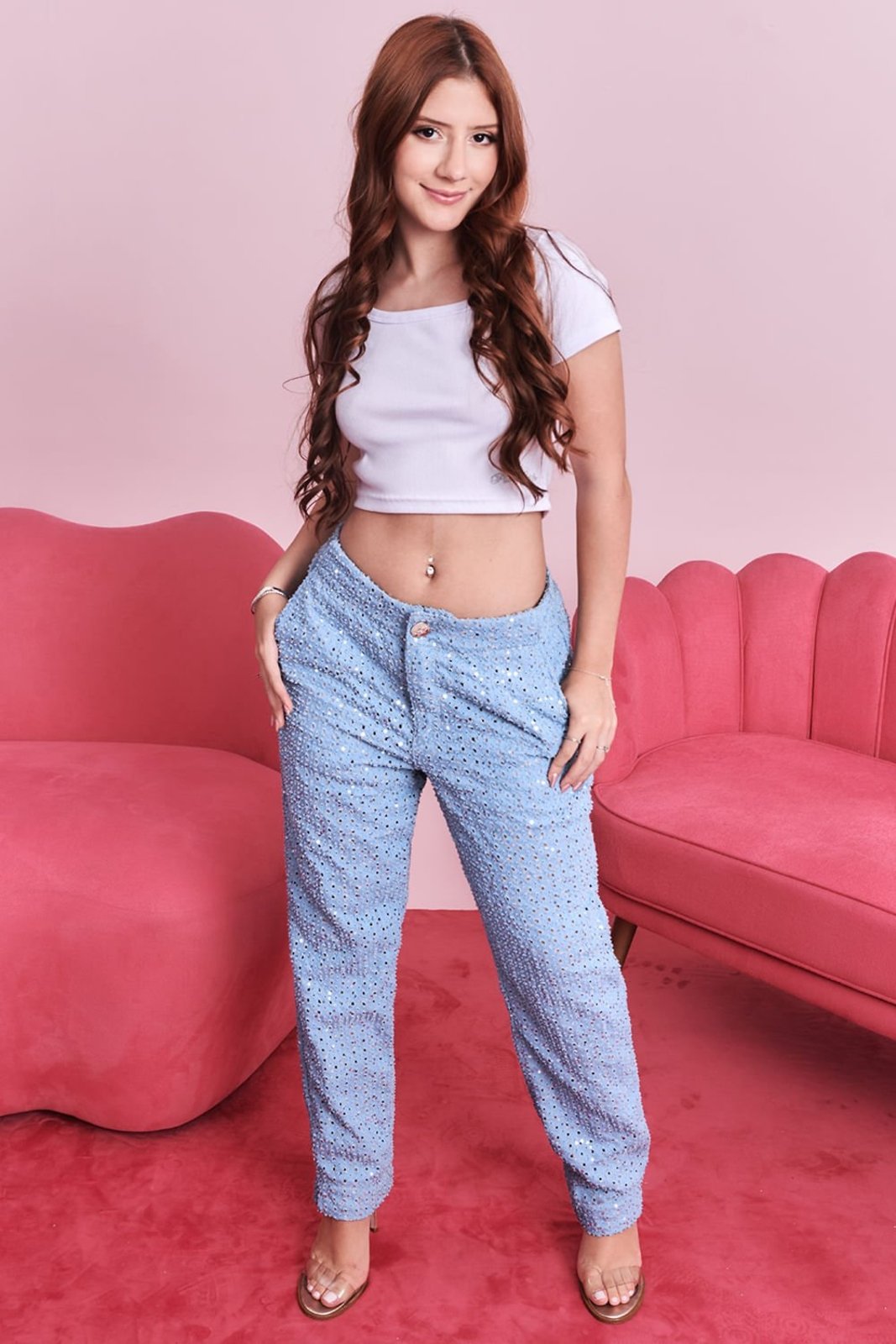 Calça Feminina Mom Paetê Planet Girls Azul