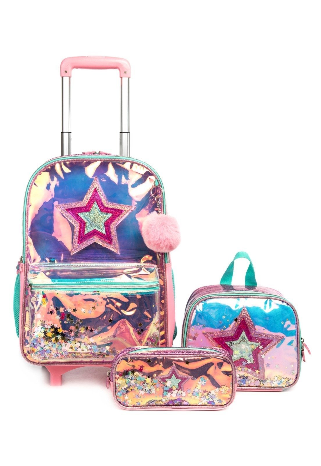 Infantil - Kit Mochila Rodinha Lancheira Estojo Menina Reforçada Lequeen