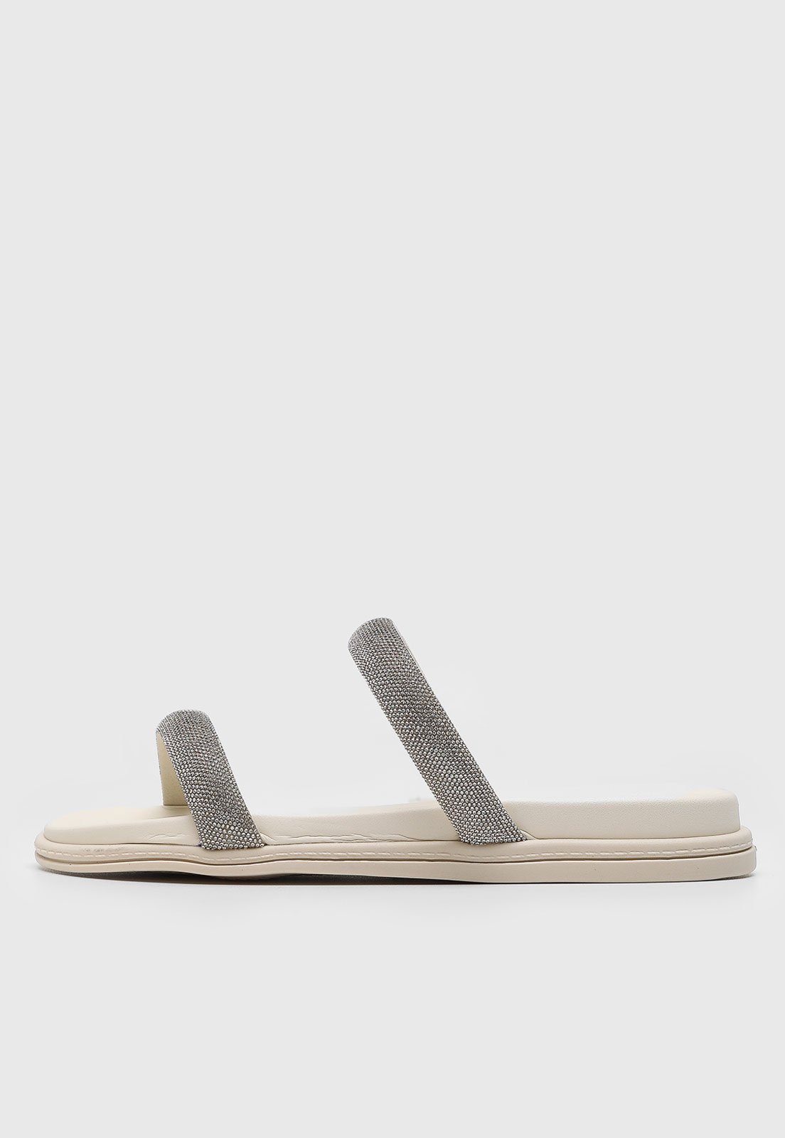 Rasteira Aberta Beira Rio Tiras Brilhantes Off-White