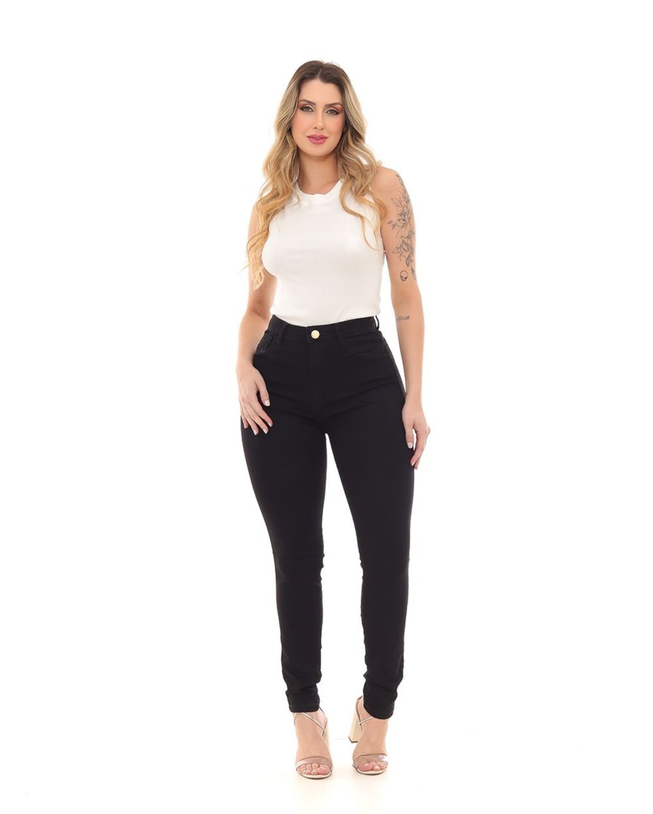 Calça Jeans Skinny Feminina Cintura Alta com Elastano 206oz 05000 Preto 206oz